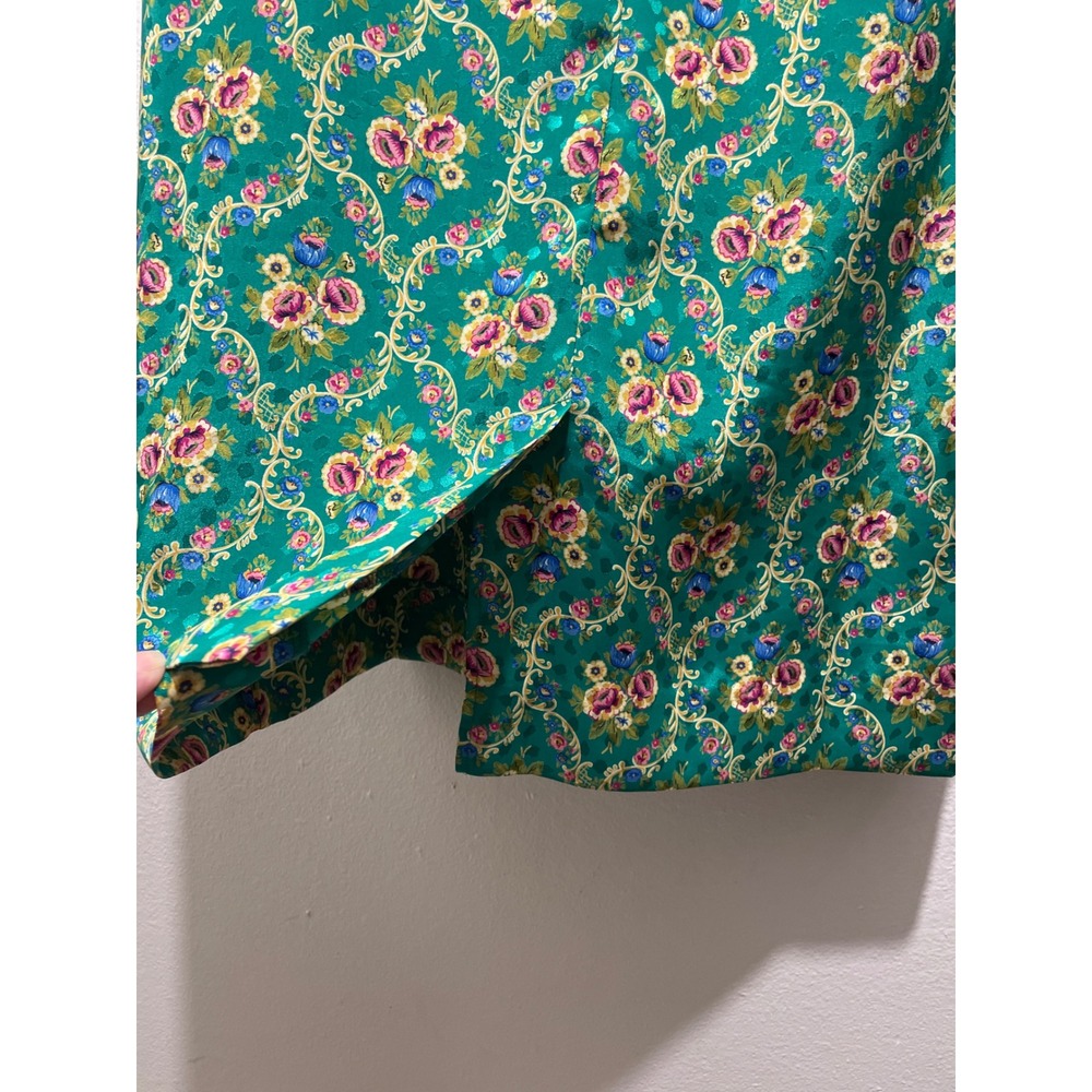 Vintage Leslie Fay Petites Green Floral Mini Dress size 10p Damask Boho 90s - Picture 9 of 11